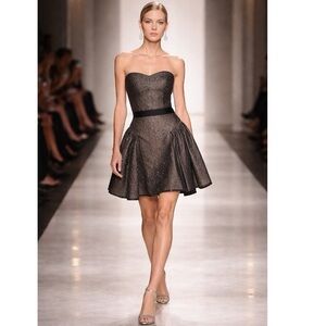 BCBG MaxAzria Kimmy Basque Waist Metallic Lace Cocktail Dress Black Silver 4 NWT
